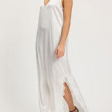 Pink Memories V-Neck Slip Dress With Slit and Lace