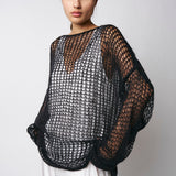 Isabel Benenato Black Open-Knit Sweater DK901F25