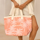 Manebi Canvas California Tote Bag Sunbaked and Cream Pink Maxi Palm B 6.7 EY