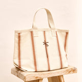 Manebi Canvas California Tote Bag Cocoa Beige Mulristripes B 7.3 EY