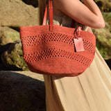 Manebi Rust Raffia/ Leather Basket Bag V 7.9 CK