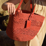 Manebi Rust Raffia/ Leather Basket Bag V 7.9 CK