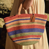 Manebi Natural Raffia Summer Bag Rust Tan Mineral Green Lavender Stripes V 9.0 AD