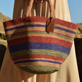 Manebi Natural Raffia Summer Bag Rust Tan Mineral Green Lavender Stripes V 9.0 AD