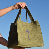 Manebi Raffia Palm square tote Green V 7.7 DI