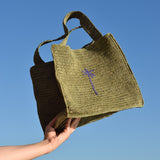 Manebi Raffia Palm square tote Green V 7.7 DI