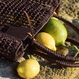 Manebi Natural Raffia Net Bag Chocolate V 7.4 CH