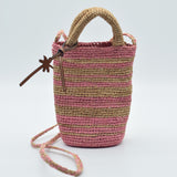 Manebi Natural Raffia Cabana Bag Tan and Pink Stripes V 5.8 AS