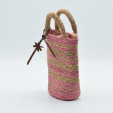Manebi Natural Raffia Cabana Bag Tan and Pink Stripes V 5.8 AS