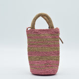 Manebi Natural Raffia Cabana Bag Tan and Pink Stripes V 5.8 AS