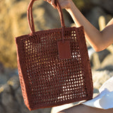 Manebi Natural Raffia Net Bag Rust V 7.9 CH