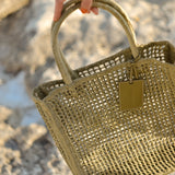 Manebi Natural Raffia Net Bag Mineral Green V 7.7 CH