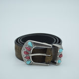 Post&Co Belt Dark Green/ Embellished Buckle Turquoise blue 10141