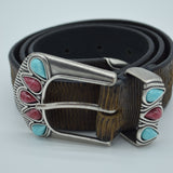 Post&Co Belt Dark Green/ Embellished Buckle Turquoise blue 10141