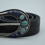 Post&Co Belt Dark Green/ Embellished Buckle Turquoise blue 10135