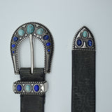 Post&Co Belt Dark Green/ Embellished Buckle Turquoise blue 10135